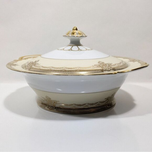 Noritake China Gold Trim Handpainted Galatea Covered Serving Bowl Japan Vintage - Picture 10 of 16